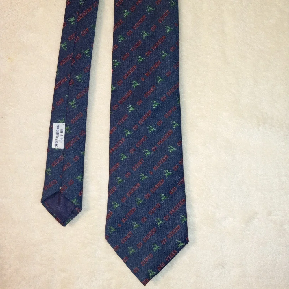 Gallery Originals NAVY Polyester CHRISTMAS HOLIDAY Reindeers names Necktie